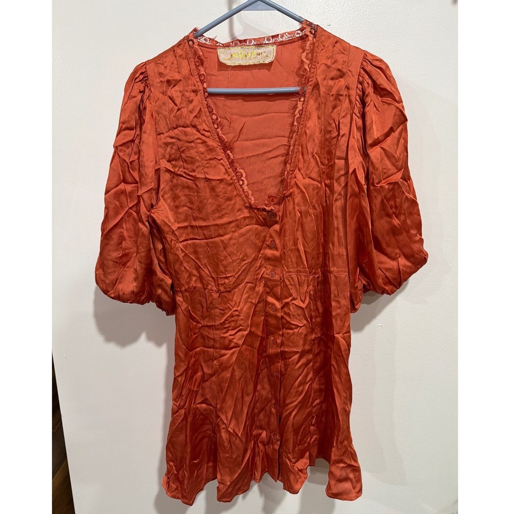 Jens Pirate Booty Josette Dress Boho Beach S  Lace V-Nec Button Front Mini Dress